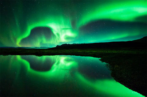 Cực
 quang phía trên công viên quốc gia Skatafell tại Iceland. Ảnh: